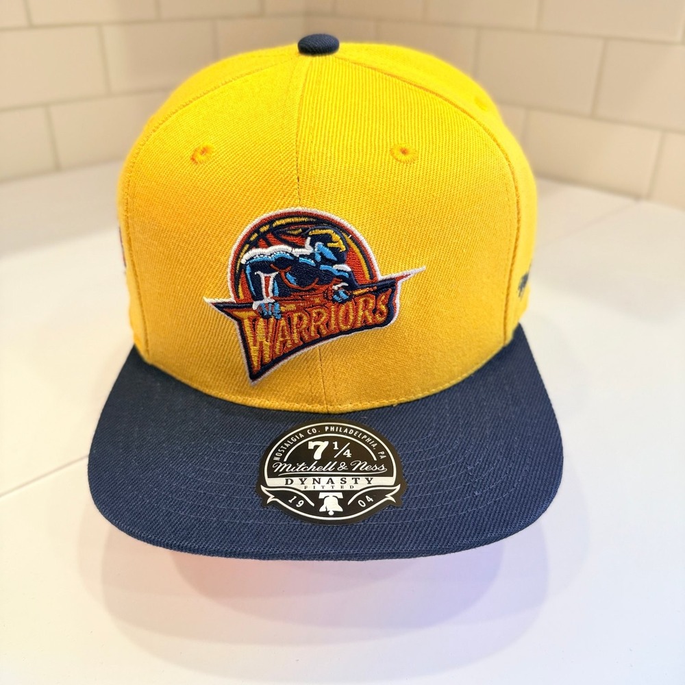 Golden State Warriors Mitchell & Ness Fitted Hat 7 1/4 Yellow Navy NBA HWC